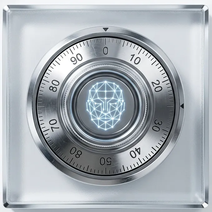 Secure vault dial with biometric symbol—encryption and privacy